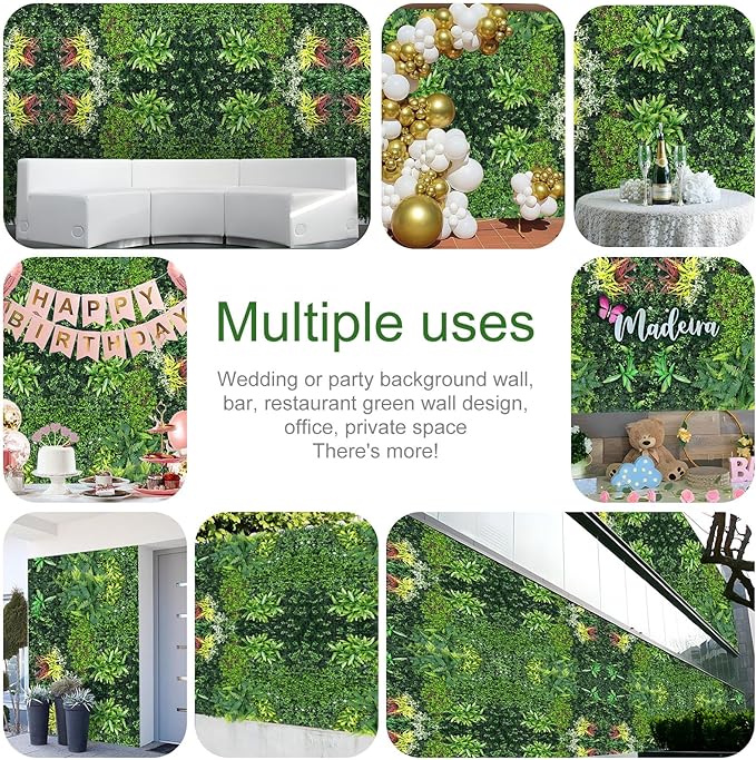 Artifical Grass Wall Panels 40"x40" Backdrop Boxwood Panels Greenery Backdrop Wall Grass Boxwood Hedge Wall Panels UV Protected Privacy Grass Wall Decor for Party Wedding Garden Indoor Outdoor