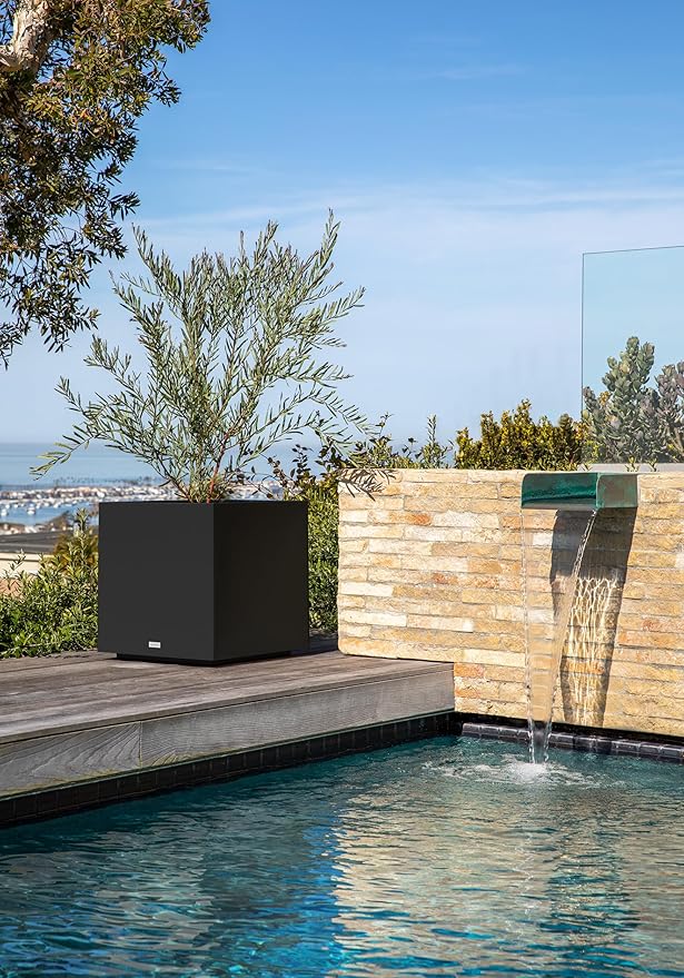Veradek Block Series Cube Plastic Planter - Large Square Planter for Indoor or Outdoor Patio/Garden | Durable All-Weather Use with Drainage Holes | Modern Décor for Tall Plants, Trees, Flowers