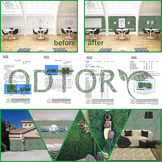 Artificial Grass Wall Backdrop Panels: 10 by 10 in (24 Pcs) UV-Anti Greenery Boxwood Panels for Indoor Outdoor Green Wall Decor & Ivy Fence Covering Privacy
