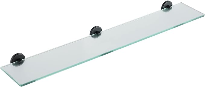 JQK Bathroom Glass Shelf Black, Tempered Glass Shower Storage 30 by 5 inches, 304 Stainless Steel Matte Black Wall Mount, TGS101L30-PB