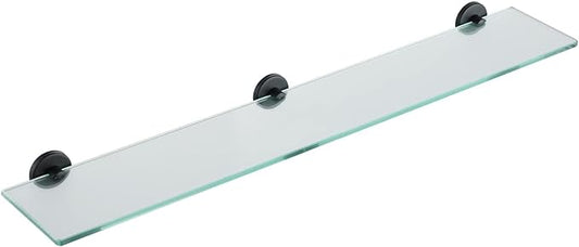 JQK Bathroom Glass Shelf Black, Tempered Glass Shower Storage 30 by 5 inches, 304 Stainless Steel Matte Black Wall Mount, TGS101L30-PB