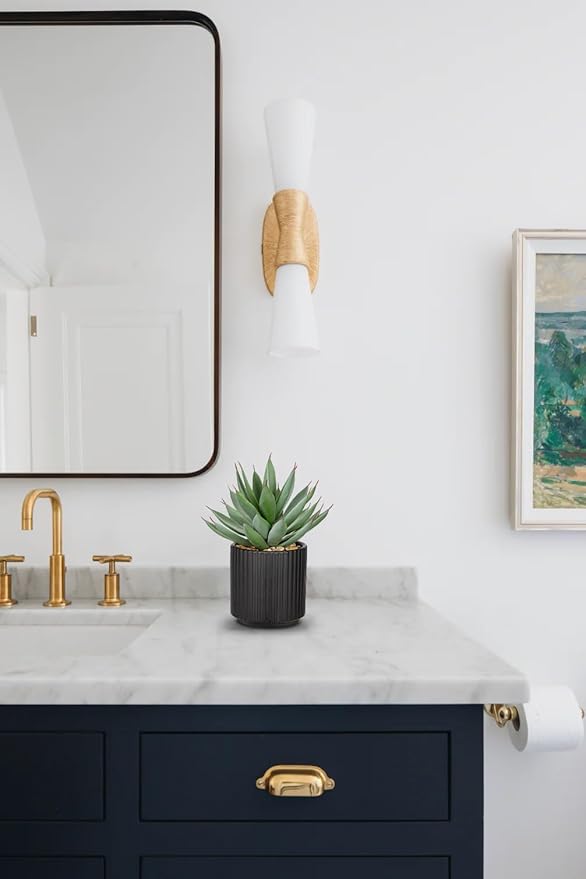 Briful Succulents Plants Artificial for Home Decor, Realistic Potted Fake Agave Plant, Black Ceramic Vase, Cute Aloe Maguey Faux Plant, Shelf Tables Decor, Modern Farmhouse Home Bathroom Decorations