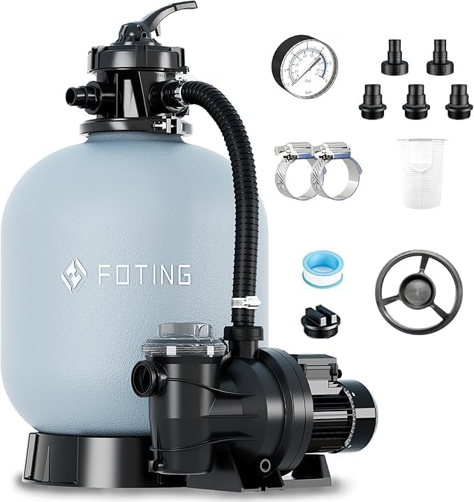 FOTING 16" Sand Filter 1 HP 4500GPH Pump for Above Ground Pool with Timer Up to 18000GAL, 6-Way Valve, Enhanced Circulation for Crystal-Clear Pool