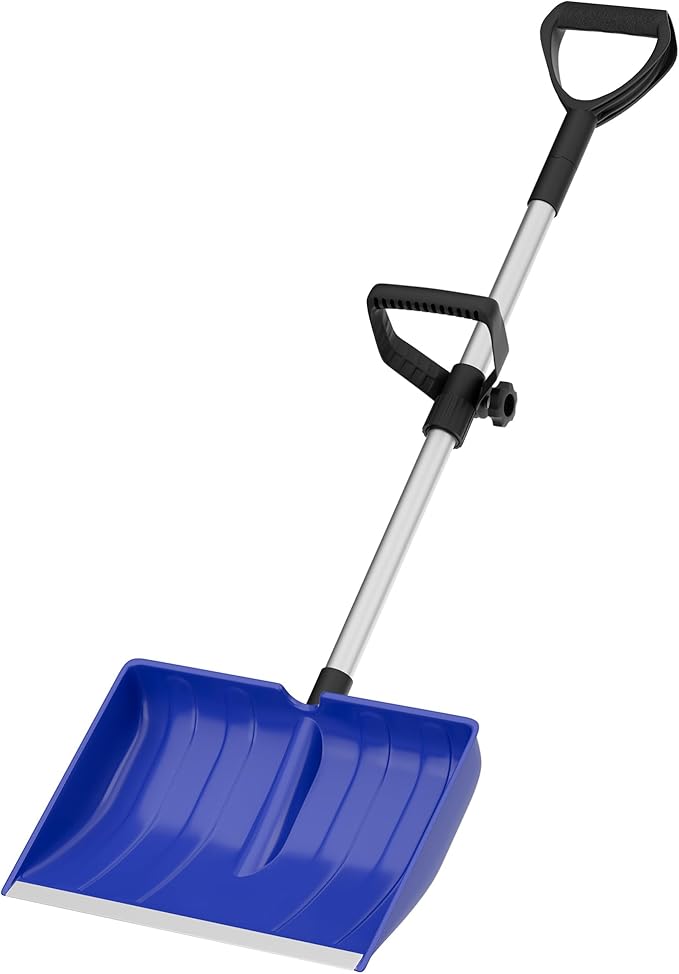 Snow Shovel for Driveway: 48" Ergonomic Dual D-Handles for Less Back Strain - Aluminum Wear Strip Cleaning Shovel - Lightweight & Portable Snow Removal Tool for Car Camping Outdoor (Blue)