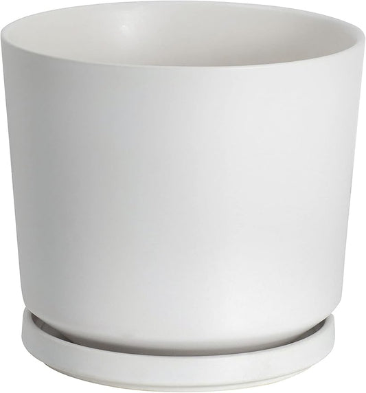 Ekirlin 7 inch Plant Pots,Ceramic Flower Planters Indoor,Modern Succulents Containers with Drain Hole Saucer,Decorate Home,Office & Outdoor (White)