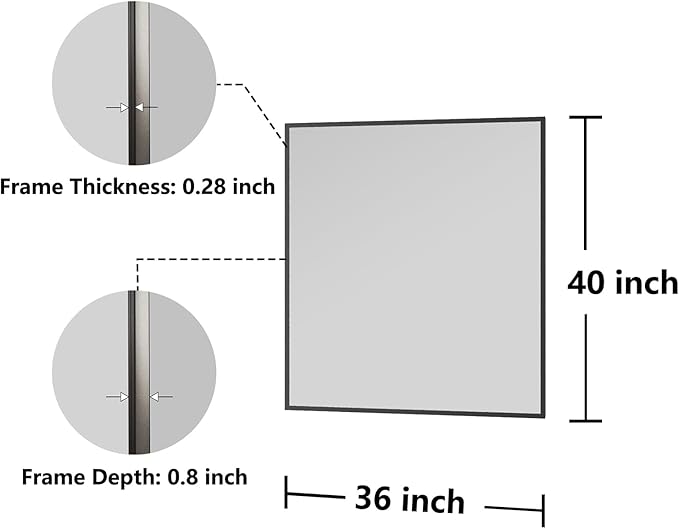 Bathroom Mirror 36x40 Black Bathroom Wall-Mounted Mirrors, Modern Vanity Mirror for Bedroom, Living Room, Aluminum Alloy Frame Allow to Hang Horizontally or Vertically
