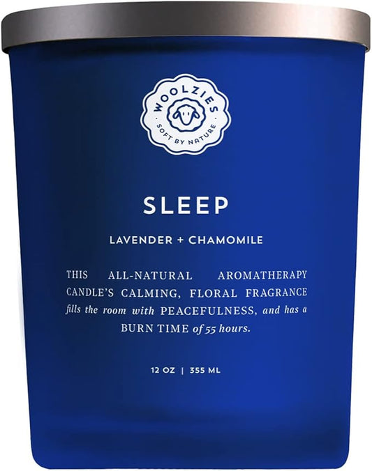 Woolzies Natural Soy Wax Candle | Hand Poured, Long Lasting, Reusable Glass Jar Scented Candle | 12 OZ (Sleep Lavender + Chamomile)