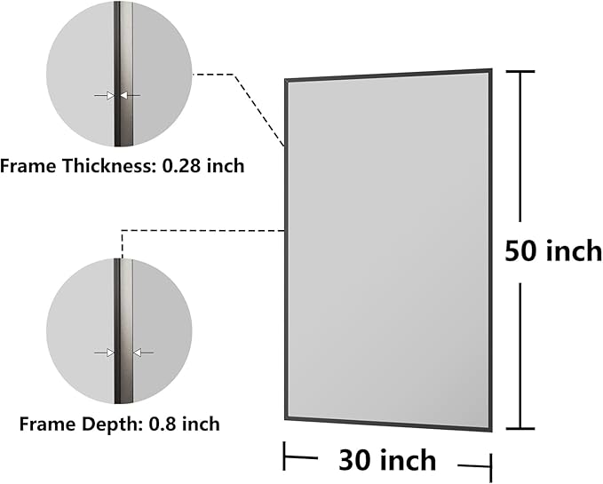 Koonmi Bathroom Mirror 30x50 Black Bathroom Wall-Mounted Mirrors, Modern Vanity Mirror for Bedroom, Living Room, Aluminum Alloy Frame Allow to Hang Horizontally or Vertically