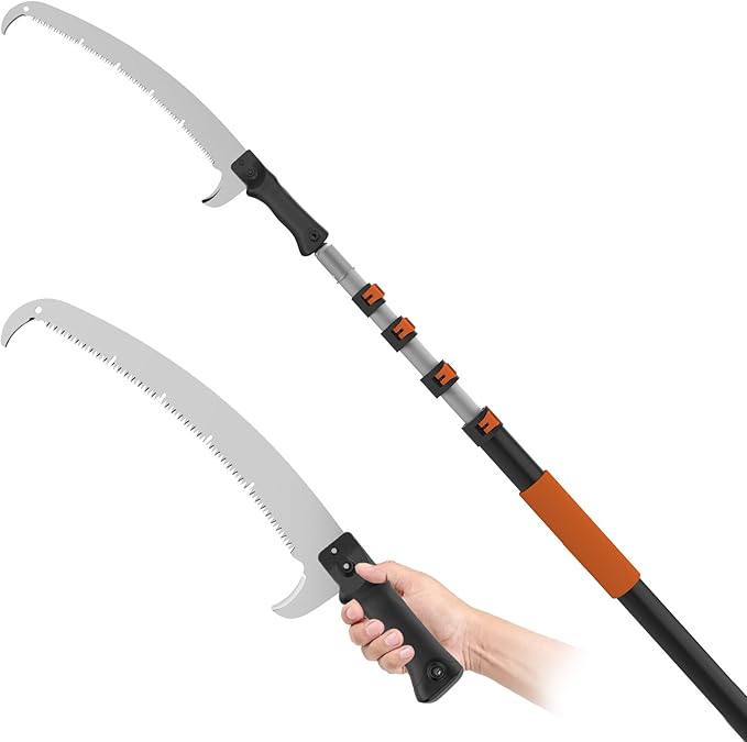 20FT Reach Pole Saw for Tree Trimming, Telescoping Tree Pruner Extendable with 3-12FT Extension Pole, Manual Saw for Yard, Garden, Patios