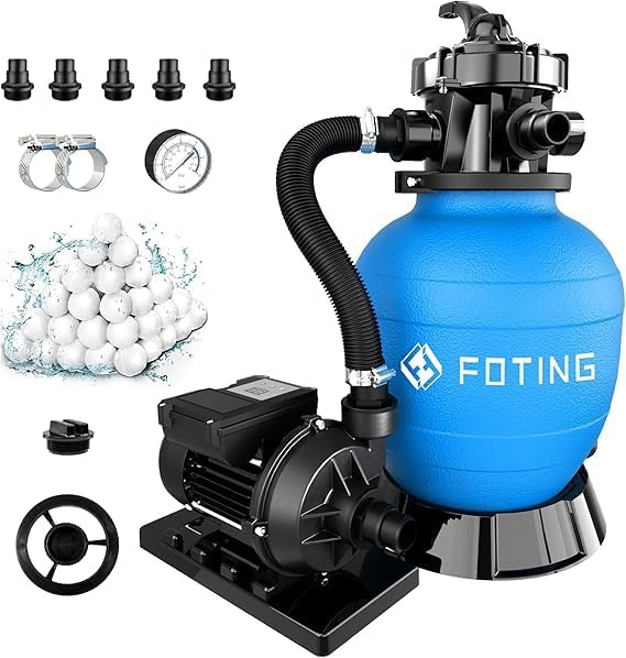 FOTING 12" Sand Filter Pump for Above Ground Pool with Timer, 1/2 HP 3000GPH Swimming Pumps System & Filters for Pools Up to 8000GAL, 6-Way Valve, Enhanced Circulation for Crystal-Clear Pool