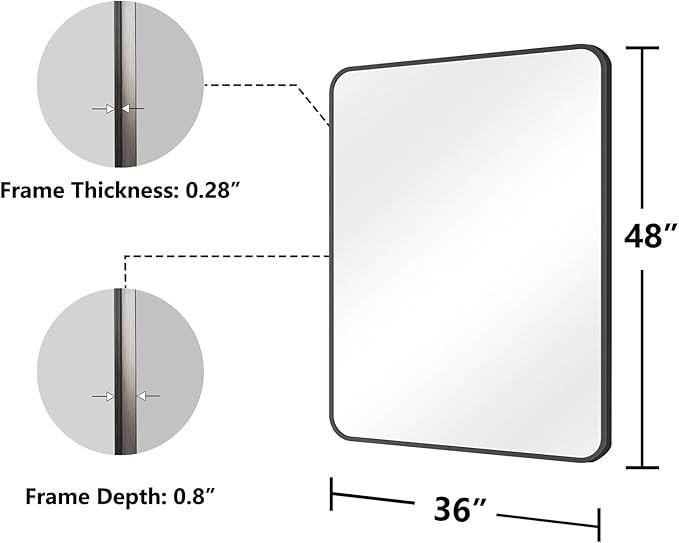 Koonmi Metal Framed Bathroom Mirror, 36"X48" Anti-Rust Bathroom Vanity Mirror, High-Definition Tempered Glass Bathroom Mirrors for Over Sink, Modern Decorative Wall Mirror for Restroom