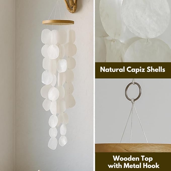 Solange & Frances Beach Decor Wind Chimes for Outside, Sea Glass Windchimes, Outdoor Coastal Beach Themed Gift for Mom, Gifts for A Beach Lover, Beach Home Decor, Sea Shell Chimes