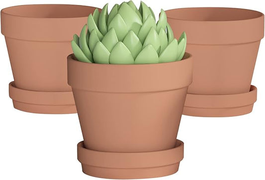 Fcacti 8 Inch Clay Pot for Plant with Saucer - 3 Pack Large Terra Cotta Plant Pot with Drainage Hole, Clay Planters Pot, Terracotta Pot for Indoor Outdoor Plant