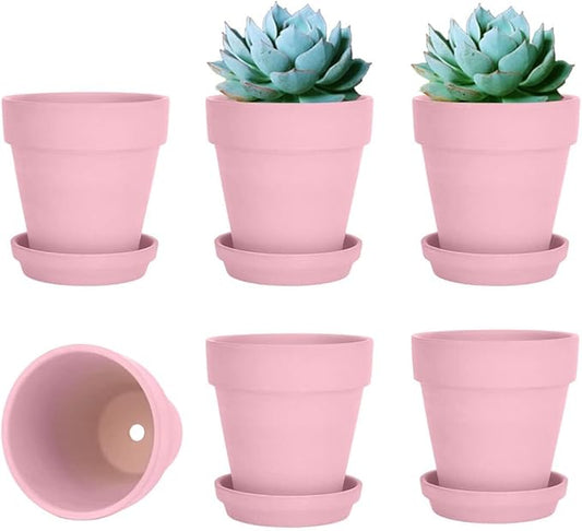 vensovo 4 Inch Small Peach Pink Terracotta Plant Pots with Saucer - 6 Pack Clay Flowerpots with Drainage, Great for Indoor Outdoor Plants, Crafts, Wedding Favor
