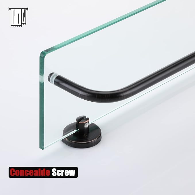 JQK Bathroom Glass Shelf Bronze, Shelf with 15 Inch Towel Bar Tempered Glass Shower Storage 16 by 5 inches, 304 Stainless Steel Oil Rubbed Bronze Wall Mount, TGS100-ORB