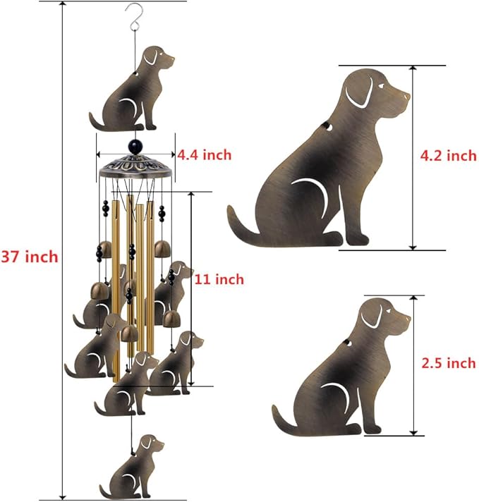 Garden Dog Wind Chimes Outdoor Indoor Decor - with 4 Tubes 7 Dogs Wind Chime, Mobile Romantic Dogs Wind Catcher, Bronze Dogs Wind Bells for Home, Mom Gifts, Balcony, Tree, Festival, Garden Decoration