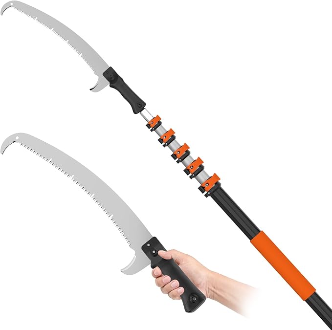30FT Reach Pole Saw for Tree Trimming, Telescoping Tree Pruner Extendable with 5-24FT Extension Pole, Manual Saw for Yard, Garden, Patios