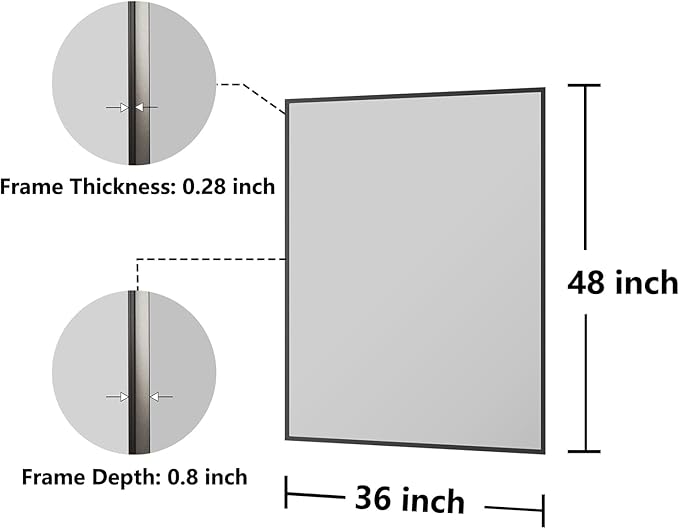 Koonmi Bathroom Mirror 36x48 Bathroom Wall-Mounted Mirrors, Modern Vanity Mirror for Bedroom, Living Room, Aluminum Alloy Frame Allow to Hang Horizontally or Vertically