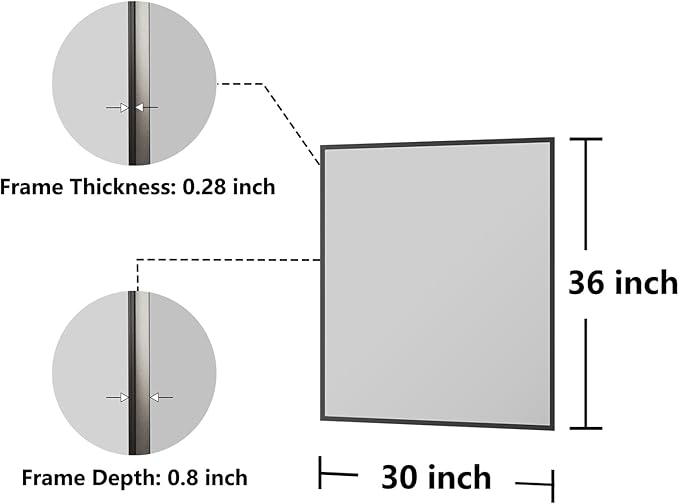 Koonmi Bathroom Mirror 30x36 Black Bathroom Wall-Mounted Mirrors, Modern Vanity Mirror for Bedroom, Living Room, Aluminum Alloy Frame Allow to Hang Horizontally or Vertically