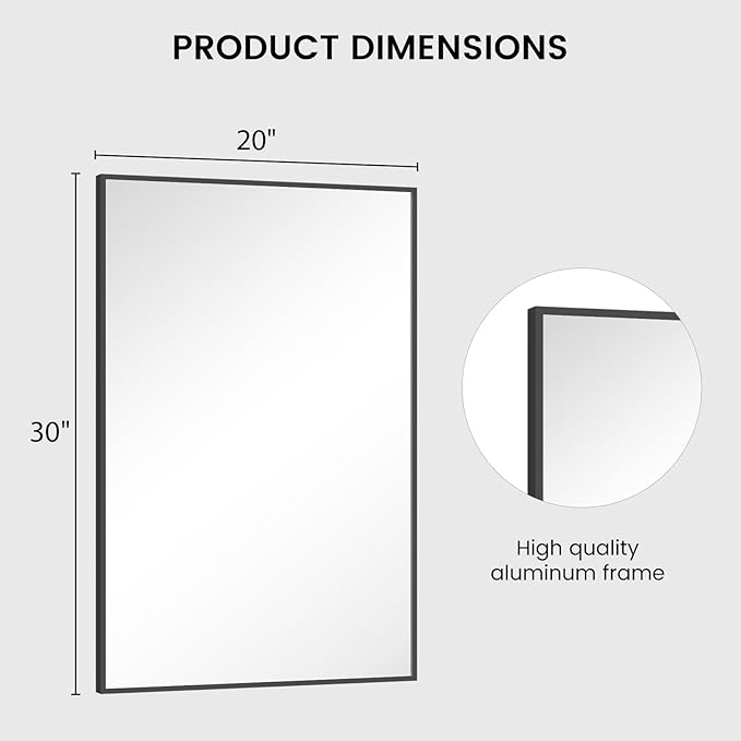 HOMECOOKIN Black Metal Mirror for Bathroom 20 x 30 Inch Black Bathroom Mirror for Over Sink, Rectangle Wall Vanity Mirror Square Corner Metal Frame Modern Farmhouse Mirror(Horizontal/Vertical)