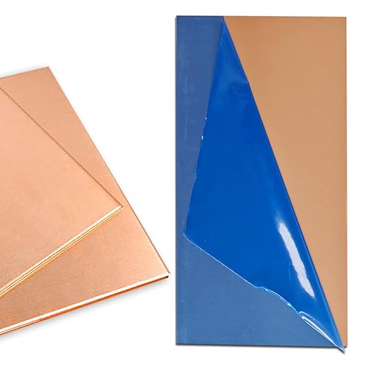 1 Pc 99.9%+ Pure Copper Sheet, 6" x 12", 20 Gauge Thickness, 153 x 305 x 0.8mm, No Scratches, Film Attached Copper Plates