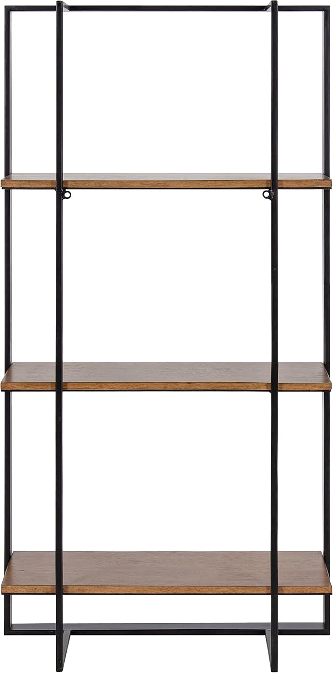 Kate and Laurel Kercheval Modern 3 Tier Wall Shelf; 15 x 32; Rustic Brown and Black; Farmhouse Bookshelf Wall Decor with Multiple Tiers for Storage and Display