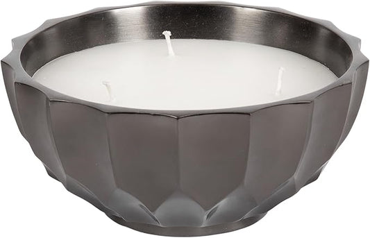 Kate and Laurel Plete Round Pleated Metal Candle Bowl, 8 Inch Diameter, Black Nickel, Modern Scalloped Three-Wick Unscented Candle with Decorative Bowl for Living Room Decor