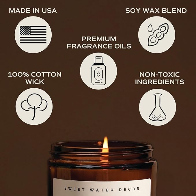 Sweet Water Decor Hello Pumpkin Candle - Fall Soy Candles with Pumpkin, Warm Spices, Vanilla and Buttery Pie Crust - Pumpkin Candles for Home with 40 Hours Burn Time - 9Oz Black Lid Amber Jar Candle