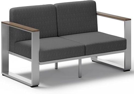 Aluminum Outdoor Patio Furniture, 1 Piece Loveseat, All-Weather Metal Modern Outside Sofa for Deck, Porch (LightGray)