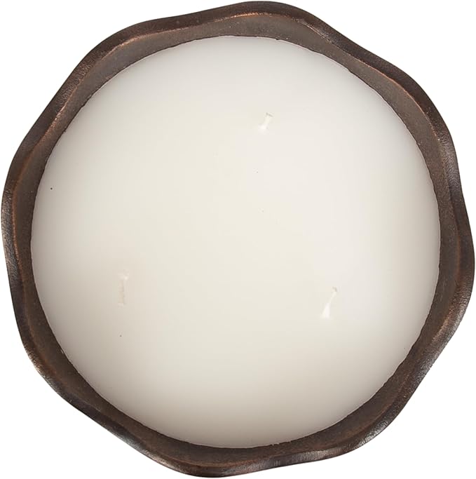 Kate and Laurel Alessia Scalloped Round Metal Candle Bowl, 8 Inch Diameter, Bronze, Modern Three-Wick Unscented Candle with Decorative Bowl for Living Room Decor