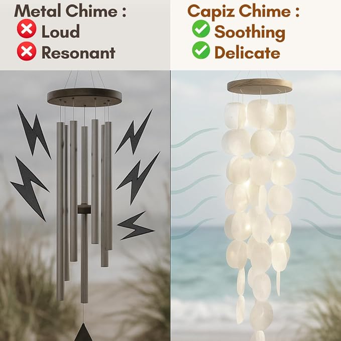 Solange & Frances Beach Decor Wind Chimes for Outside, Sea Glass Windchimes, Outdoor Coastal Beach Themed Gift for Mom, Gifts for A Beach Lover, Beach Home Decor, Sea Shell Chimes