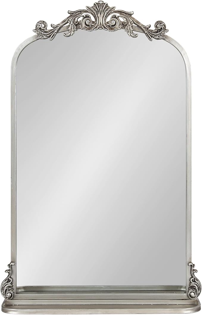 Kate and Laurel Arendahl Antique Vintage Arched Mirror with Shelf for Traditional Home Décor, 21x32, Silver