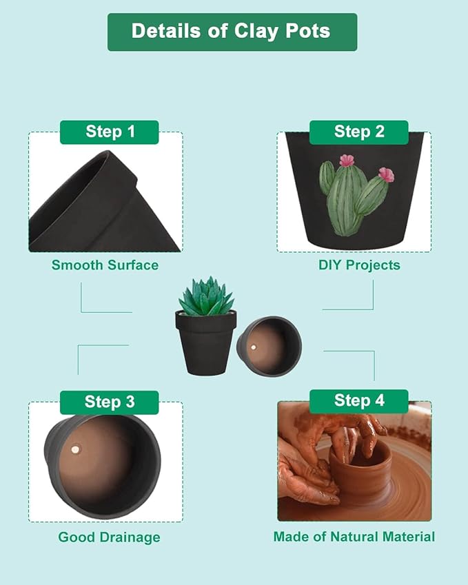 vensovo 48 Pcs Tiny Terracotta Pots - 2 inch Black Small Mini Clay Pots with Drainage Holes for Indoor/Outdoor Succulent Plants, Crafts, Wedding Favor