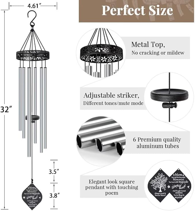 Memorial Gifts for Loss of Mom,32'' Sympathy Wind Chimes Gifts for Loss of Mother, Bereavement/Condolence/Remembrance Gift, Windchimes in Memory of Mom