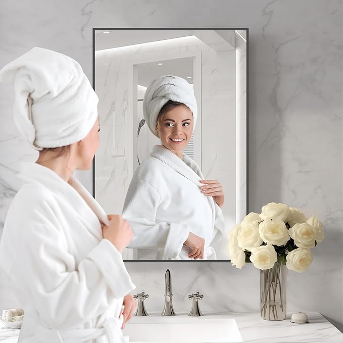 HOMECOOKIN Black Metal Mirror for Bathroom 20 x 30 Inch Black Bathroom Mirror for Over Sink, Rectangle Wall Vanity Mirror Square Corner Metal Frame Modern Farmhouse Mirror(Horizontal/Vertical)