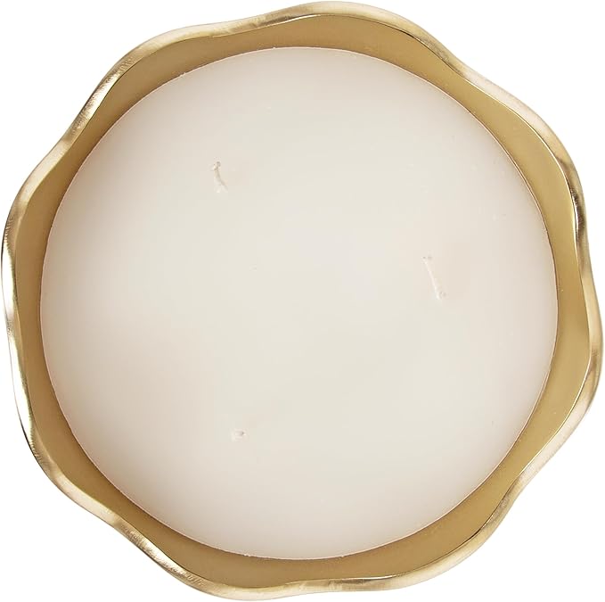 Kate and Laurel Alessia Scalloped Round Metal Candle Bowl, 8 Inch Diameter, Gold, Modern Three-Wick Unscented Candle with Decorative Bowl for Living Room Decor