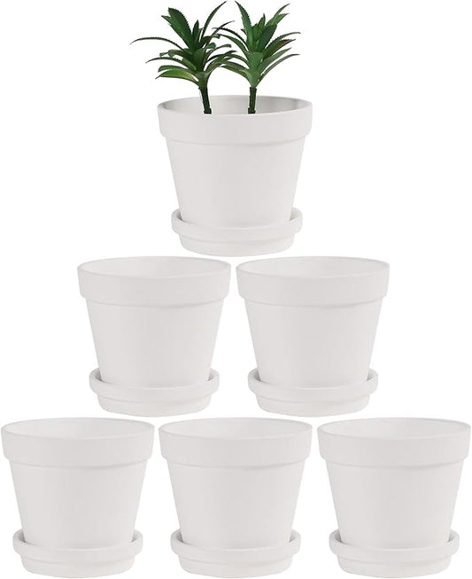 Terra Cotta Pots with Saucer- 6-Pack Large Terracotta Pot Clay Pots 5.5'' Clay Ceramic Pottery Planter Cactus Flower Pots Succulent Pot with Drainage Hole- for Plants,Crafts terra cotta planter(White)