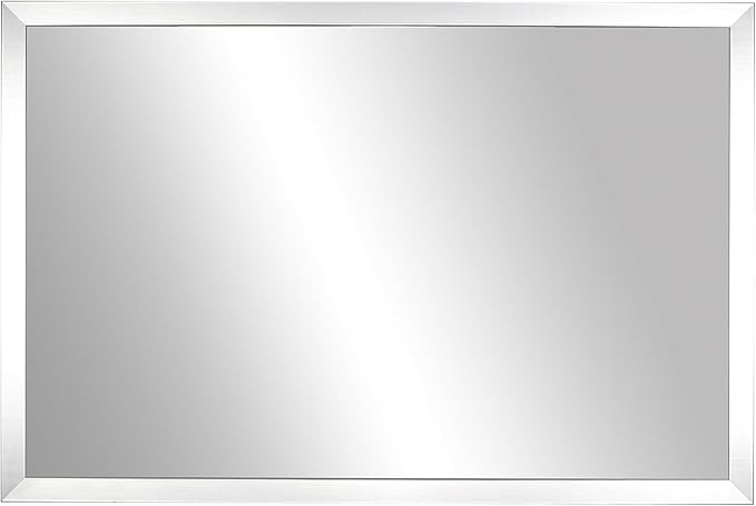 Frame My Mirror Silver Bathroom Mirror for Wall, 30" x 40" Satin Nickel Bathroom Vanity Mirror, Made in USA, Hangs Horizontally or Vertically, Ellis Design