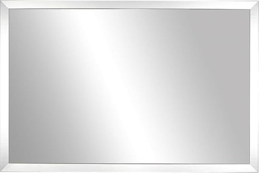 Frame My Mirror Silver Bathroom Mirror for Wall, 36" x 36" Satin Nickel Bathroom Vanity Mirror, Made in USA, Hangs Horizontally or Vertically, Ellis Design