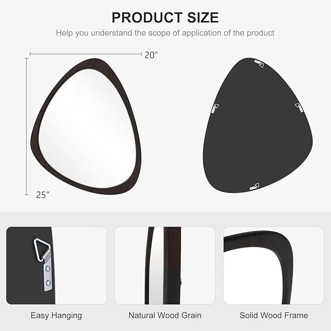 WallBeyond Asymmetrical Mirror, Irregular Wall Mirror, Wall Mirrors Decorative for Bedroom Living Room Entryway Hall, Wood Mirror for mid Century Modern Decor 25" H x 20" W, Black