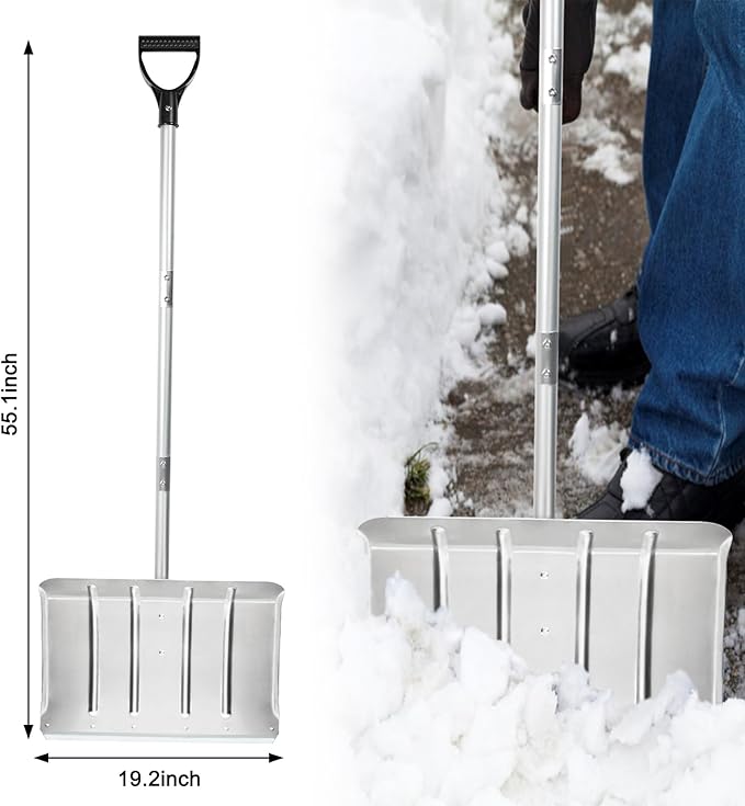 Aluminum Snow Shovel - Heavy-Duty Metal Shovel with D Handle,55.1 Inch Snow Shovel for Driveway,Mulch Shovel for Clear Snow from Streets, Garages and Factories