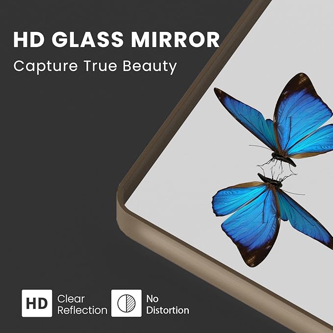 Bronze Bathroom Mirror 55x36 Inch, Brushed Bronze Metal Frame Mirror for Wall, Rounded Rectangle Bathroom Vanity Mirror with Tempered Glass, Anti-Rust, Horizontal/Vertical