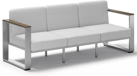 Aluminum Outdoor Patio Furniture, 1 Piece 3-Seat Sofa, All-Weather Metal Modern Outside Sofa for Deck, Porch (LightGray)