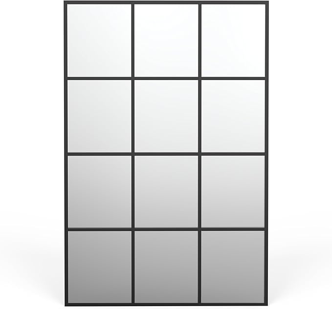 47.2" x 31.5" Window Mirror Oversize, Decorative Wall Mirror, Mirror Window for Wall Decor, Grid Metal Wall Mirror for Living Room, Bedroom, Entryway Matte Black