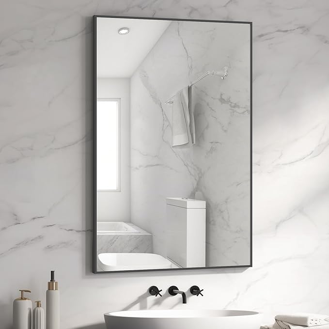 HOMECOOKIN Black Metal Mirror for Bathroom 24 x 36 Inch Black Bathroom Mirror for Over Sink, Rectangle Wall Vanity Mirror Square Corner Metal Frame Modern Farmhouse Mirror(Horizontal/Vertical)