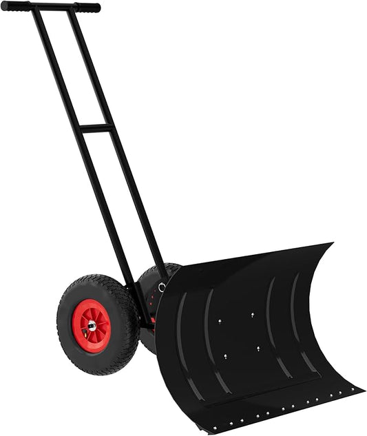 40 inch Wide Metal Snow Shovel with Wheels, Heavy Duty Snow Pusher with 5-Position Angled Blade & Adjustable Handle, Perfect for Driveway, Doorway & Sidewalk