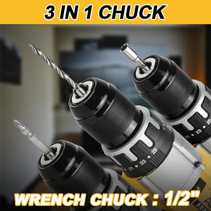 1/2" Cordless Drill Driver 798 in-lbs 25+3 Clutch 2 Speed Modes Power Drill with 2 x 1.5Ah Li-ion Battery, Fast Charger, 24pcs Accessories and Carry Case for Home Improvement, DIY Project