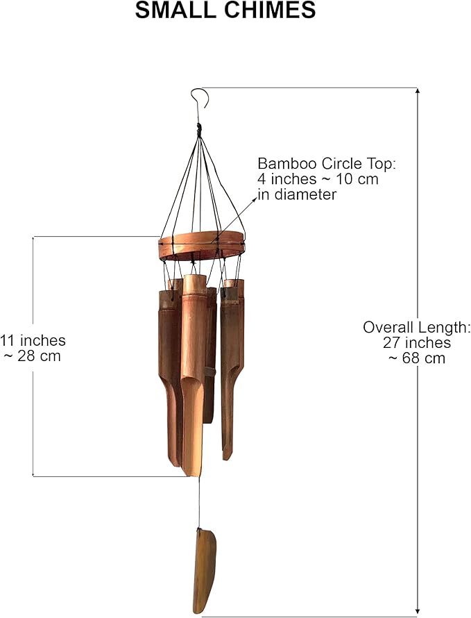 Classic Bamboo Wind Chimes with Circle Top, Wood Wooden Wind Chimes Outdoor, Deep Tone Soothing Sound (34)