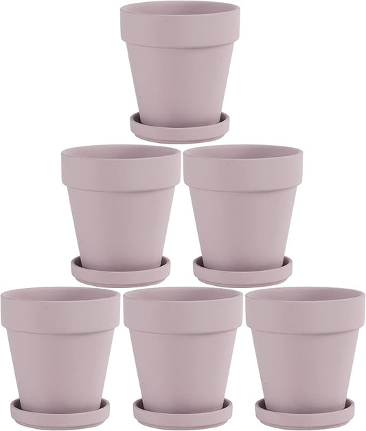 Pink Terra Cotta Pots with Saucer- 6-Pack Small Terracotta Pot Clay Pots 4'' Clay Ceramic Pottery Planter Cactus Flower Pots Succulent Pot with Drainage Hole- Great for Plants,DIY Craft Projects