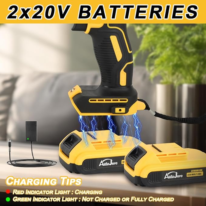 1/2" Cordless Drill Driver 798 in-lbs 25+3 Clutch 2 Speed Modes Power Drill with 2 x 1.5Ah Li-ion Battery, Fast Charger, 24pcs Accessories and Carry Case for Home Improvement, DIY Project